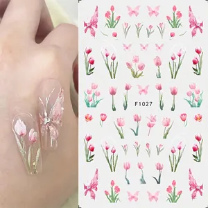 Nail Art Stickers Self Adhesive Floral Butterfly Tulip Designs DIY Manicure Decoration 3D Ultra Thin For Women Girls