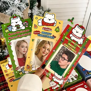 Cute cartoon puppy Christmas header cards for gift packaging with festive polar bear motifs