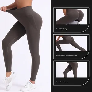 Women's dark brown seamless high waist yoga pants with peach lift and quick-dry fabric