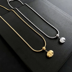 Minimalist Pebble Pendant Necklace Titanium Steel High Polished Oval Bean Clavicle Box Chain Fashion Jewelry For Women