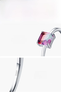 Macro shot of S925 sterling silver stamp and square gradient tourmaline stone