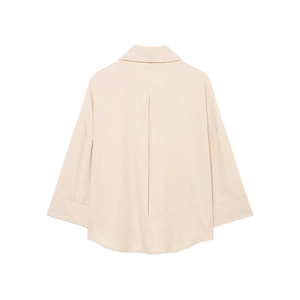 Chemisier décontracté en lin pour femmes avec pli au dos et ourlet arrondi, beige