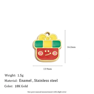 18K gold plated stainless steel gift box pendant with enamel details and dimensions