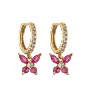 Gold plated butterfly drop earrings featuring marquise cut pink crystal embellishments