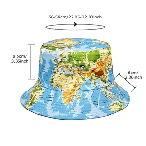 Outdoor sun hat with world map print pattern and dimensions 56-58cm for casual travel