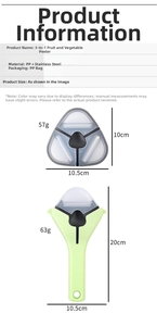 Detailed comparison of 3-in-1 stainless steel fruit peeler sizes with technical specs