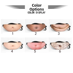 Detailed grid of six realistic belly waist bags with different skin tones and hair textures