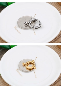 Detailed comparison of gold and silver stainless steel spring ring clasps on a coin