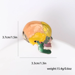 Colorful enamel skull brooch pin with anatomical bone patterns for clothing and bags
