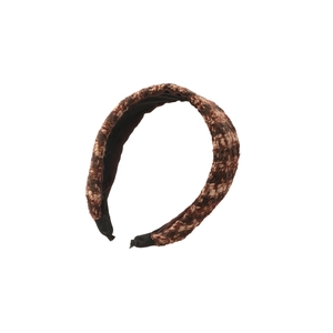 Classic French style plaid tweed wide headband in vintage brown and beige for women