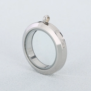 Polished stainless steel round locket pendant with glass front for DIY jewelry making