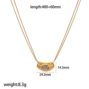 Elegant gold stainless steel necklace set with sparkling rectangular zircon pendant