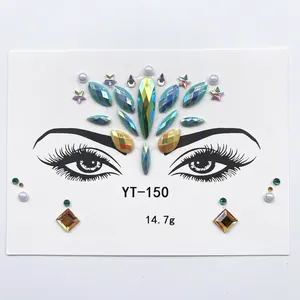Detailed view of YT-150 iridescent acrylic facial gems weighing 14.7g for party makeup
