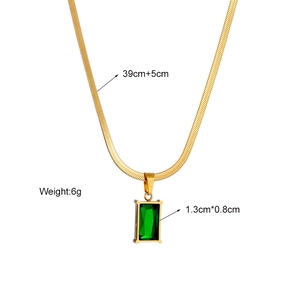 Titanium steel snake chain necklace featuring a rectangular emerald zircon pendant