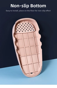 Detail view of the thickened pink plastic washboard with anti-slip bottom and grid structure