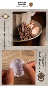 Macro detail of retro card stickers with clear vintage printing and adhesive backing