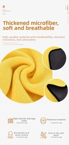 Close-up of thick high-density microfiber cleaning cloth with yellow and grey dual sides