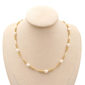 Vintage French pearl necklace with gold-plated tubes and freshwater pearls for women