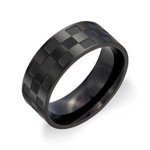 Fashionable black stainless steel ring featuring a creative 3D checkerboard pattern design