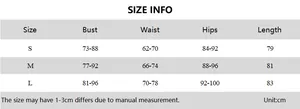 Detailed size chart info showing bust waist and hip measurements for the knit dress