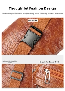 Détails rapprochés du sac marron à texture crocodile avec fermeture éclair métallique
