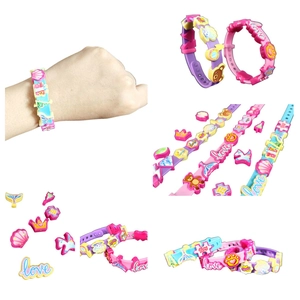DIY colorful silicone bead bracelet set for girls with cute cartoon charms and studs