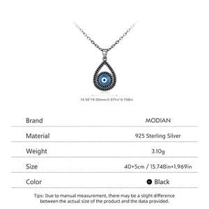 925 Sterling Silver Devil Eye Teardrop Necklace with Blue and Black Crystals