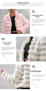 Detail of the high-quality faux fur material and horizontal striped stitching on the coat