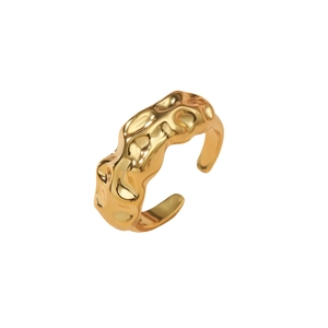 Luxury gold plated brass ring with irregular pleated texture and adjustable open band