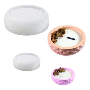 Silicone diamond pattern storage bowl and candle holder resin molds in two sizes