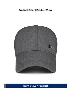 Front view of grey long brim baseball cap with SPORT side print and woven texture