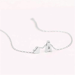 Minimalist 316L stainless steel anklet with silver heart and letter A pendants