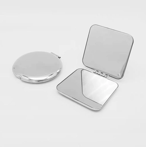 Silver stainless steel portable mirror set with round and square folding designs