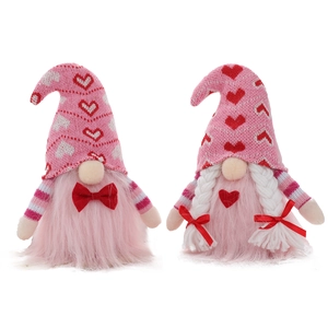 Set di gnomi rosa di San Valentino con cappelli a cuori e dettagli in peluche
