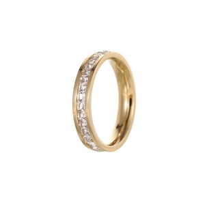 Elegant 18K gold-plated titanium steel ring with channel-set square zircon stones
