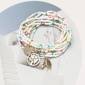 Bohemian multi-layer handmade bead bracelet set with golden Tree of Life pendants