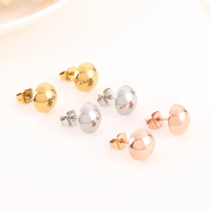 Minimalist semi-circular stud earrings set in gold, silver, and rose gold finishes