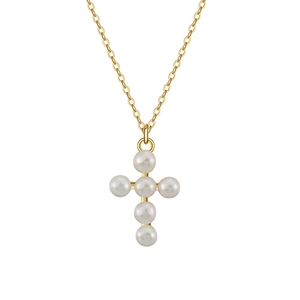 925 Sterling Silver Cross Pendant Necklace With Natural Pearls Gold Plated Elegant Fashion Jewelry For Women Gift