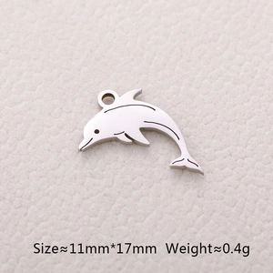 Detail of dolphin pendant charm with size 11mm by 17mm and weight 0.4g specs