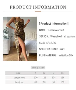Guide des tailles pour chemise de nuit léopard en soie avec mesures de poitrine et longueur