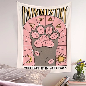 Bohemian Pawmistry tapestry with mystical cat paw and astrology symbols for room decor