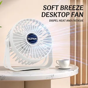 Portable white USB desktop fan with multi-blade design and U-shaped stable base