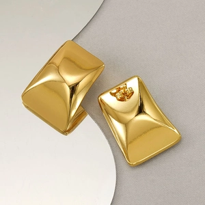 Minimalist 18k gold plated stainless steel rectangular stud earrings with glossy finish