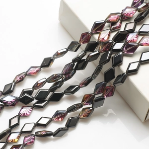 Rhombus crystal glass beads in black and iridescent purple for DIY jewelry crafts