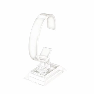 Clear acrylic C-ring watch and bracelet display stand with a premium weighted base