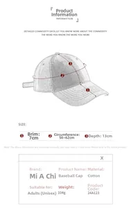 Tabella delle taglie per cappellino da baseball in cotone con misure di tesa e bordo