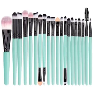 20-piece mint green makeup brush set including powder, eye shadow and foundation tools