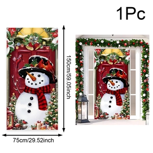 Detailed size chart showing 75x150cm Christmas snowman door flag hanging decoration