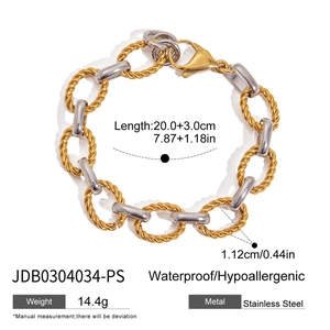 Detail of 18K gold and silver two-tone stainless steel chain link bracelet with lobster clasp