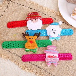 Set of Christmas cartoon slap bracelets with sequins for kids featuring Santa and reindeer